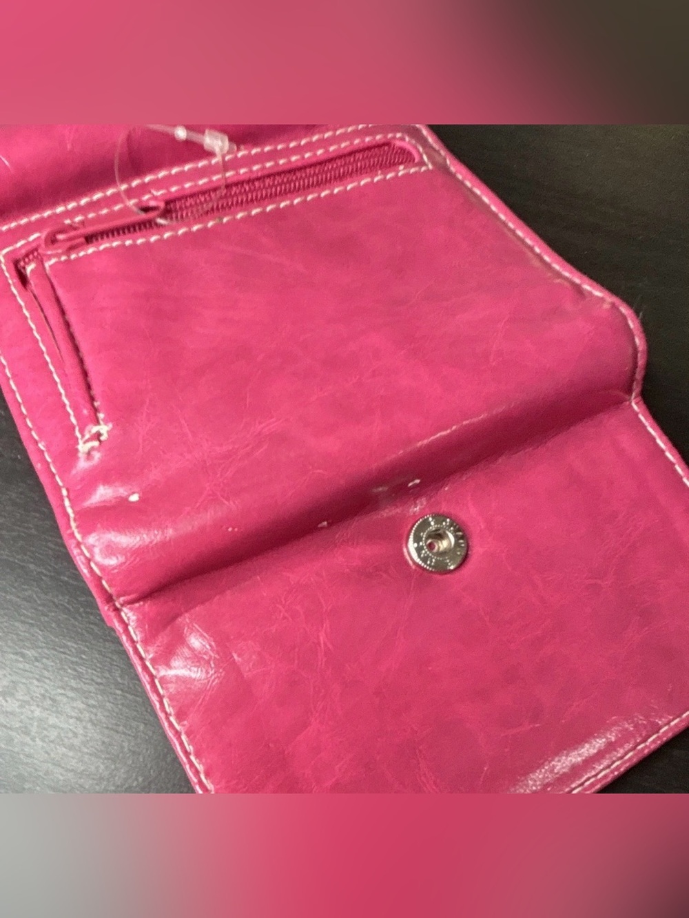 Hot Pink Faux Leather Trifold Wallet with Zipper Pockets - Picture 5 of 9